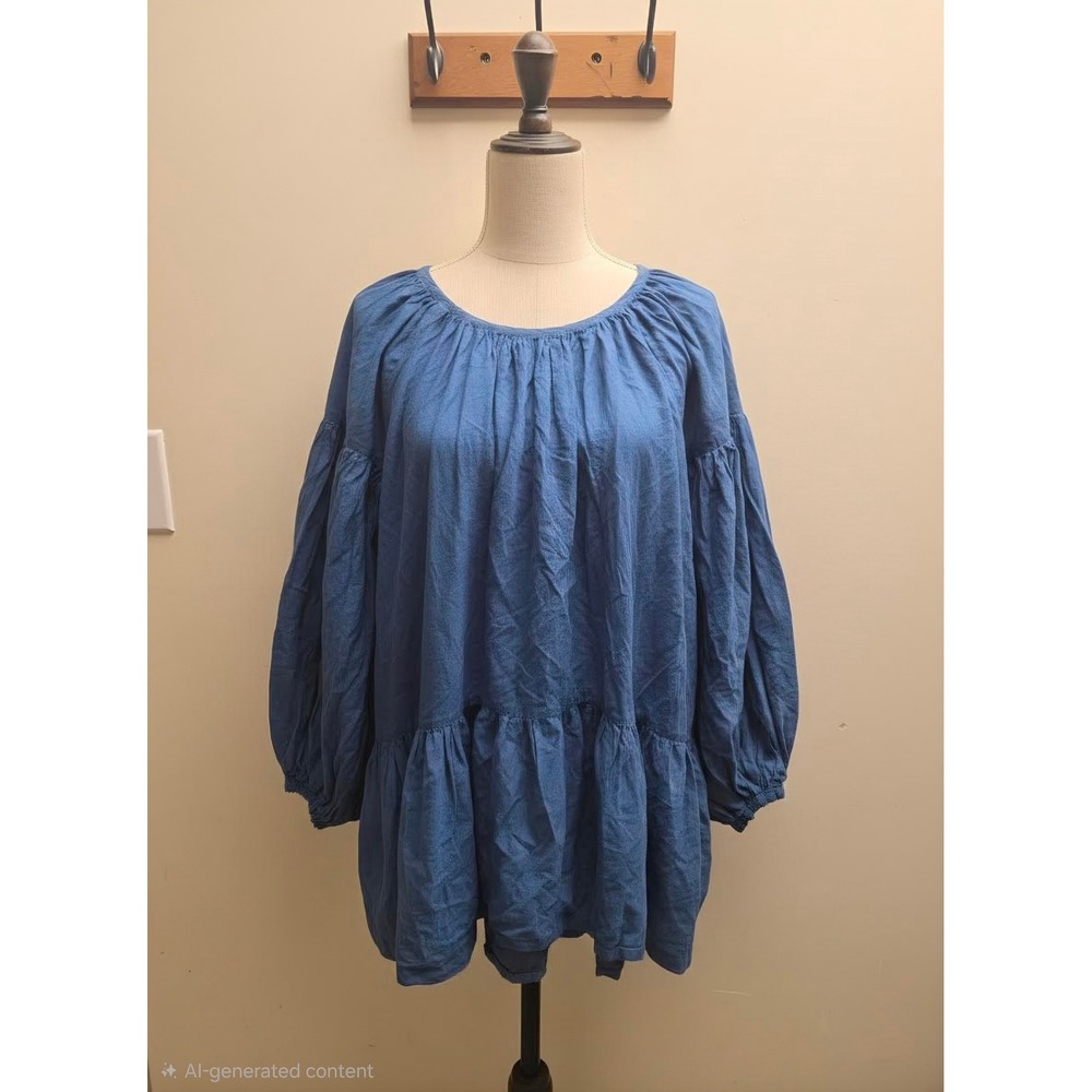 Future Primitive‎ Womens Blue Puff Sleeve Tiered Babydoll dress